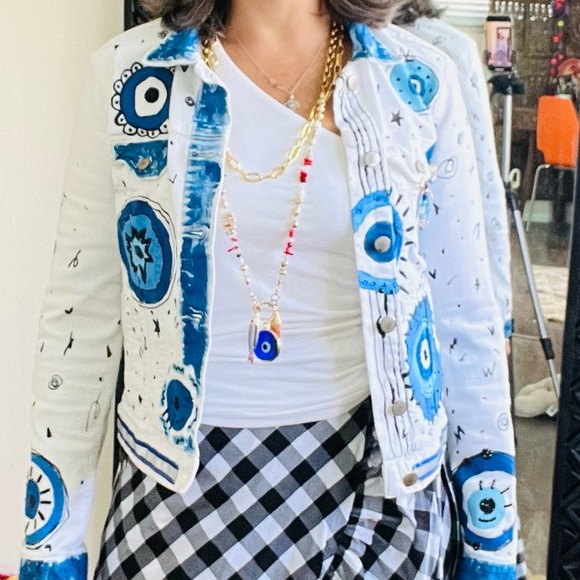Evil eye white denim jacket - Picture 2 of 6